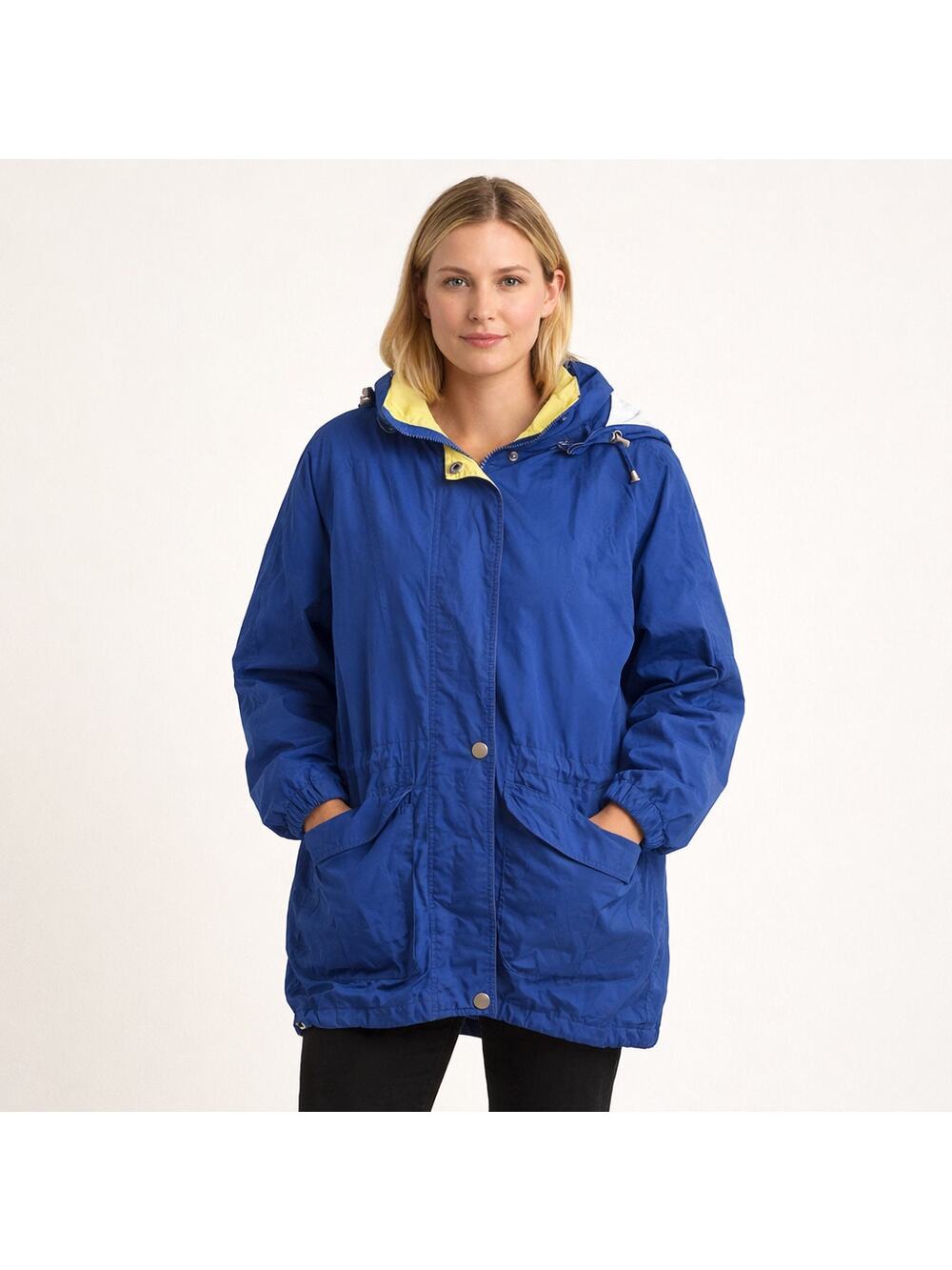 Vintage 80s London Fog Yellow and Blue Winter Coat Jacket Double Zipper Size M